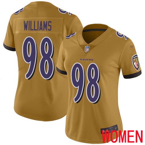 Baltimore Ravens Limited Gold Women Brandon Williams Jersey NFL Football #98 Inverted Legend->women nfl jersey->Women Jersey